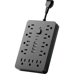 Power Strip Surge Protector -  Multiple Outlet Wall Plug with 11 AC Outlets, 6 USB Ports (2 USB C), Short Extension Cord Black, Wall Mountable for Office  Travel Dorm Essentials