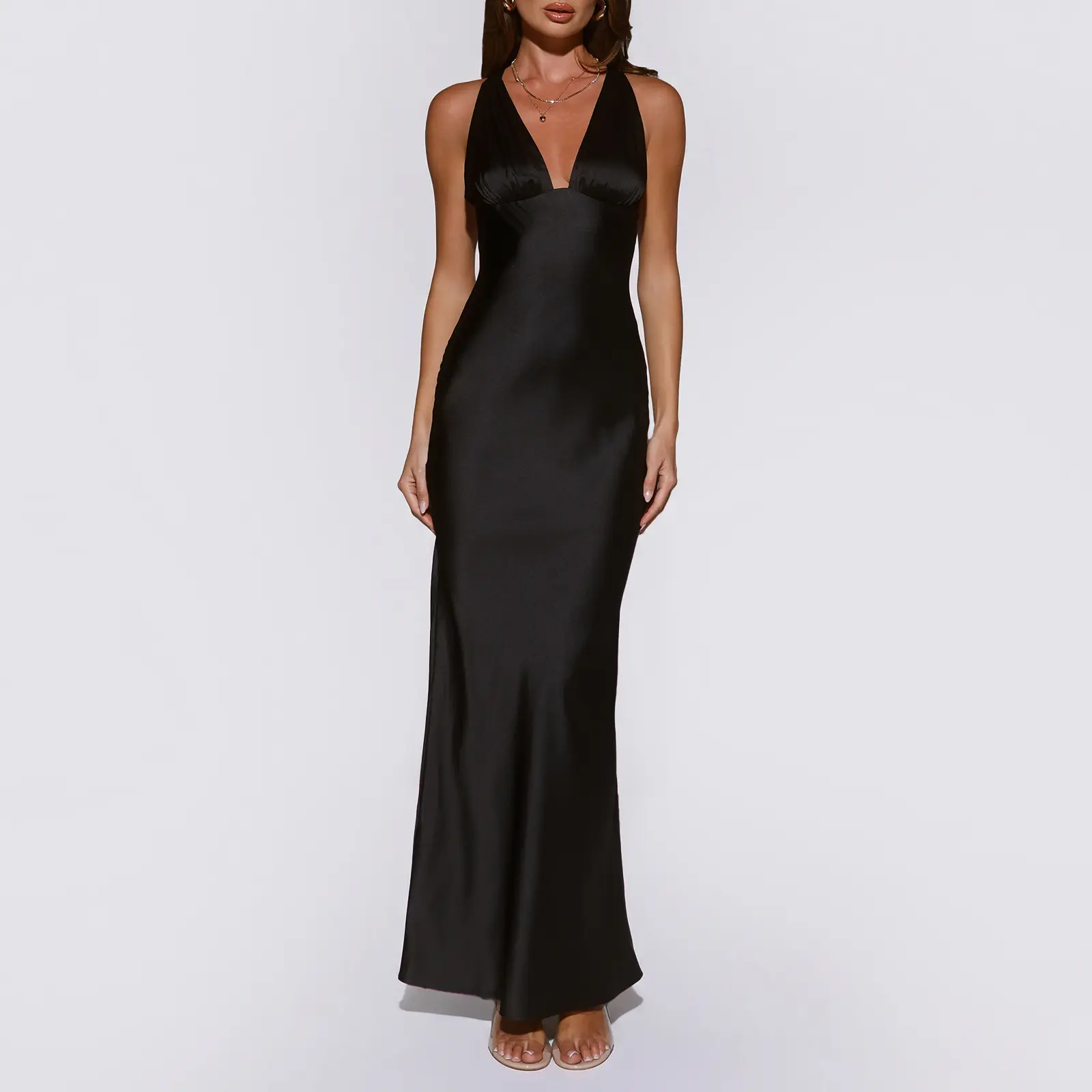 Hello Molly Polished Affair Satin Maxi Dress Berry Satin Slip Dress Black