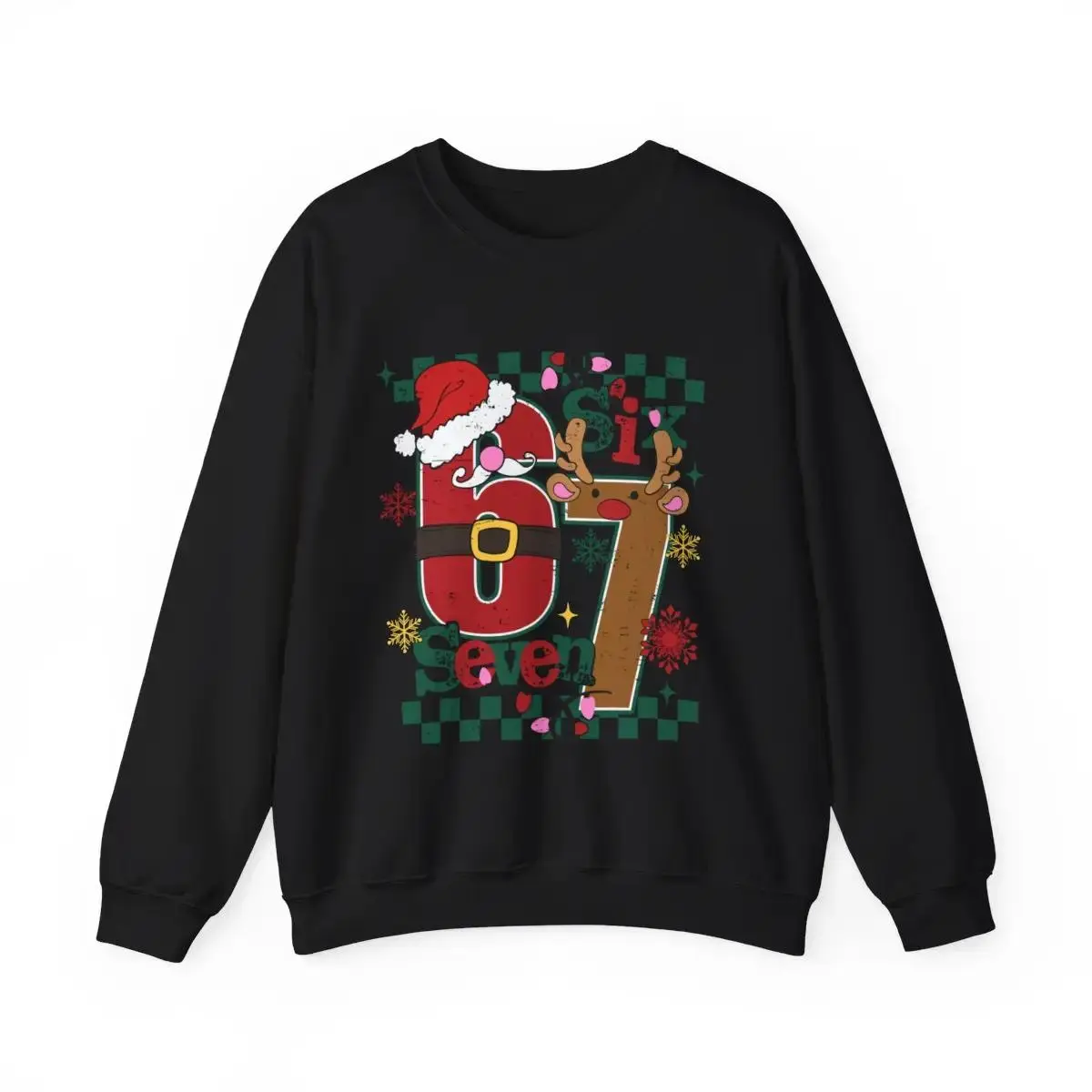 Christmas 67 Sweatshirt Holiday Crewneck Pullover Xmas Winter Festive Sweater Gift Red Green Snowflake Top Cotton Fabric Women's Casual Hoodie Womenswear Knit Ribbed Long Sleeve