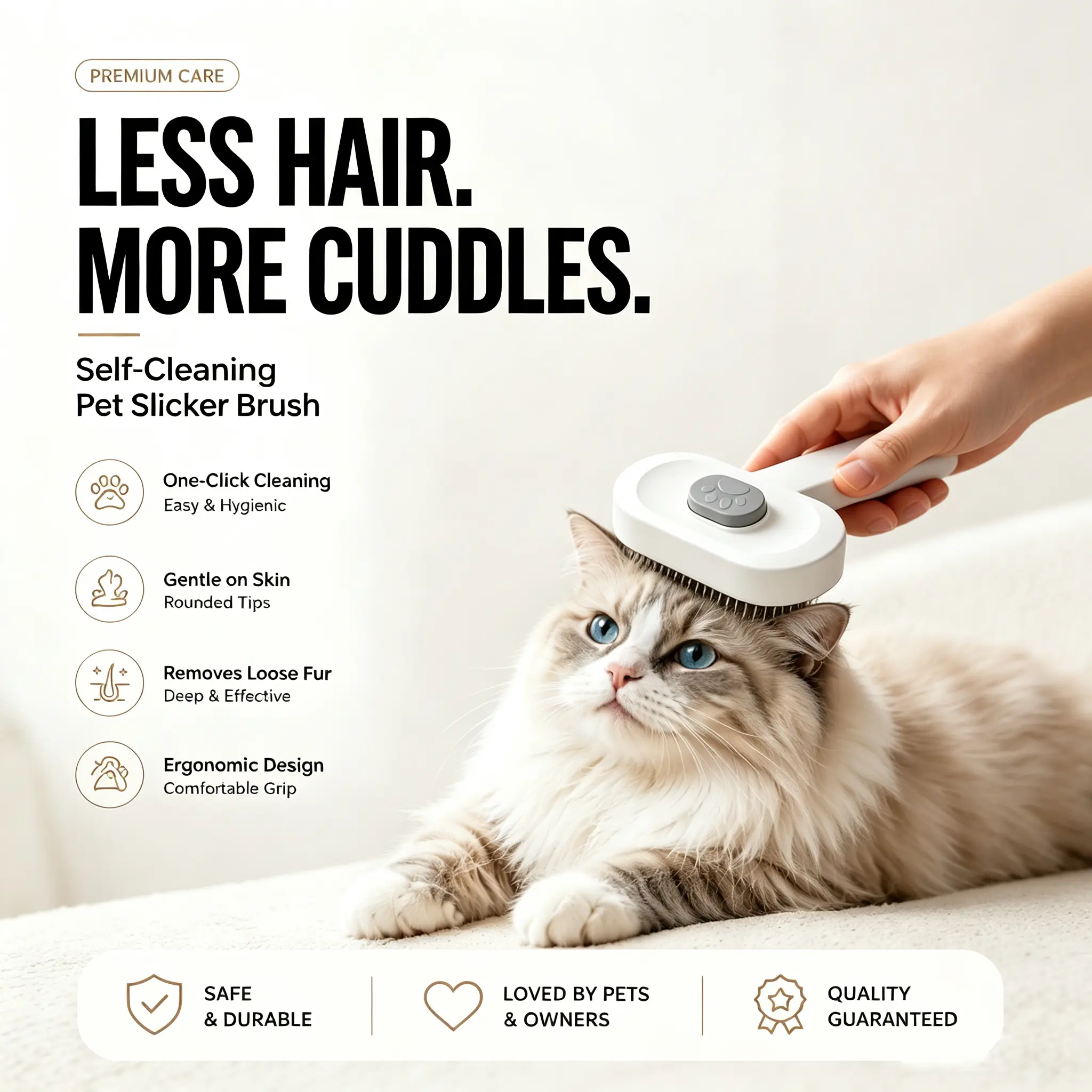 Self Cleaning Slicker Brush for Cats & Dogs, One-Click Hair Release Grooming Tool, Gentle Deshedding Brush for Loose Fur & Shedding Control
