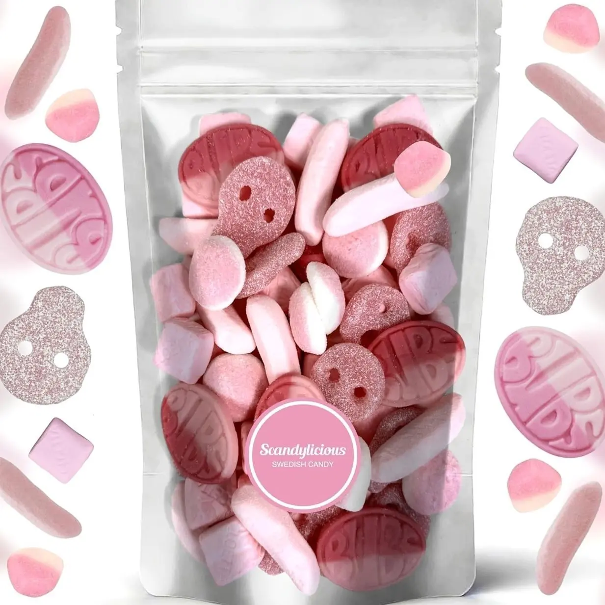 BUBS Swedish Candy Pink Mix – Assorted Soft & Fizzy Pink Gummies – Includes Wild Strawberry/Pomegranate & Fan-Favorite Flavors (1 LB)