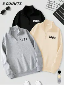 Women's Number Print Half Zip Up  Drop Shoulder Sweatshirt, Casual Long Sleeve Funnel Neck Pullover for Fall & Winter, Women's Clothes for Daily Wear