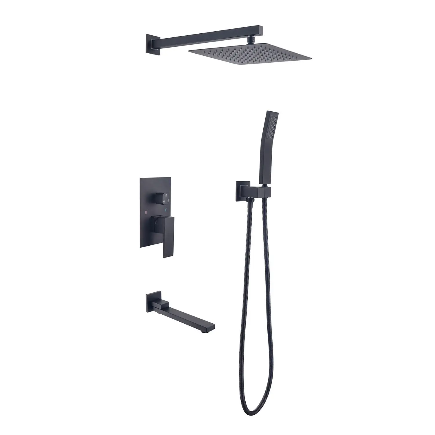 4PSQ-L Exbrite 10' Rain Shower Head Systems Wall Mounted Shower,Matte Black