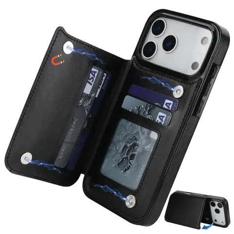 Wallet Case with Card Holder For iPhone 17 Pro Max 17 Air 17 Pro 16 15 14 13 12 Pro Max,PU Leather Kickstand Card Slots Case Double Magnetic Clasp and Durable Shockproof Phone Cover Back Card Wallet,7colors #SummerVibes
