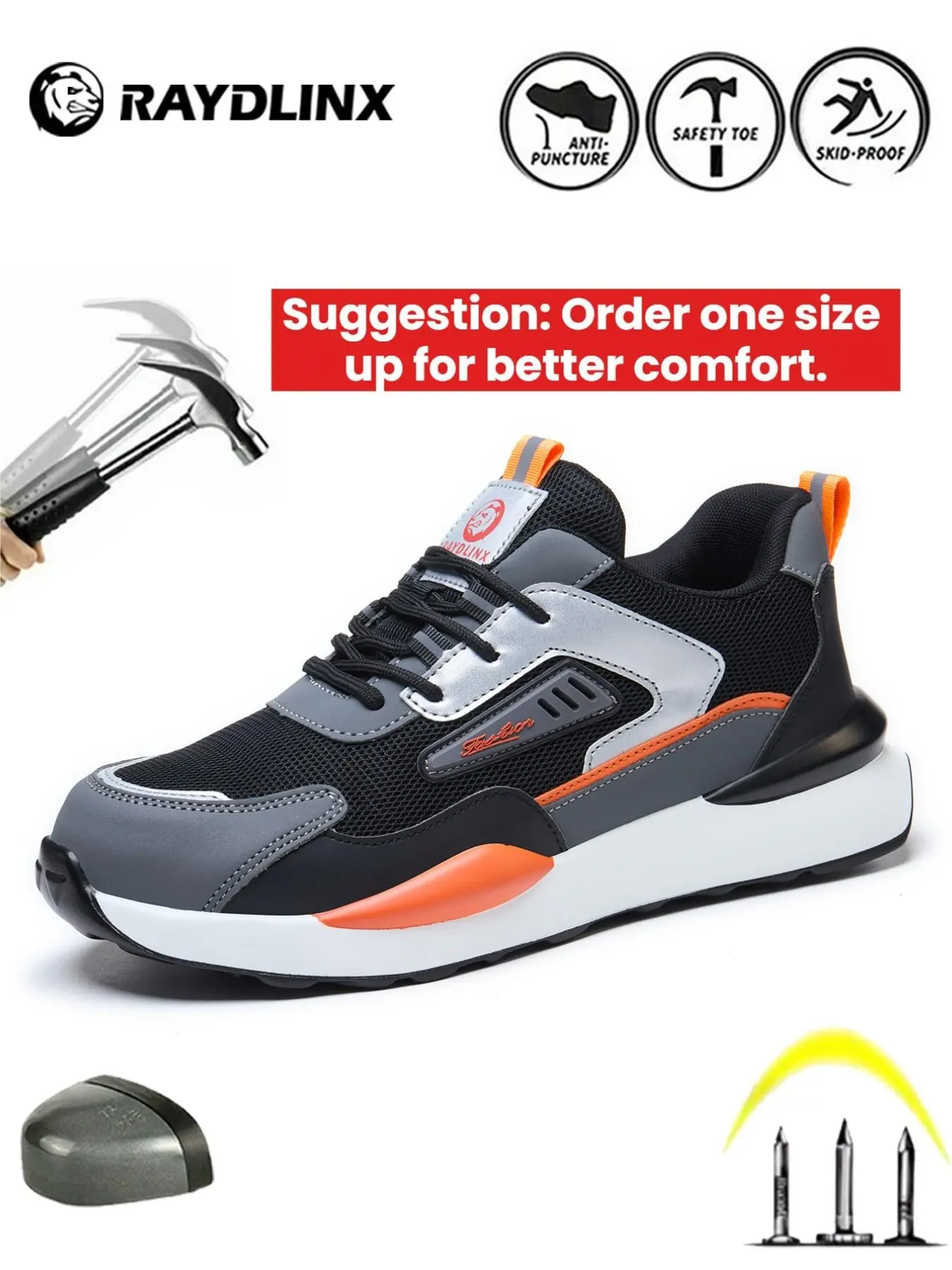 Men's Patchwork Lace-Up Low-Top Safety Shoes, New Breathable Comfortable Anti-Slip Work Shoes, Anti-smash and Anti-puncture Safety Shoes for Men, Valentine's Day Gift for Men
