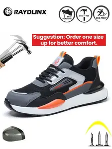 Men's Patchwork Lace Up Low Top Safety Shoes, New Style Breathable Comfortable Anti-slip Work Shoes, Non-slip Anti-smash and Anti-puncture Safety Shoes for Men, National Day Offers Valentine's Day Gift for Men