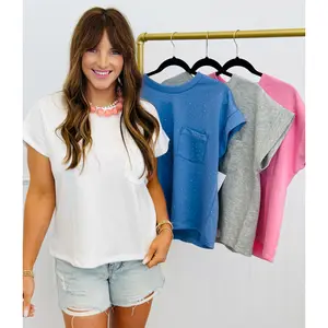 Rhinestone Pocket Cap Sleeve Top (Reg. and Plus) - 4 Colors