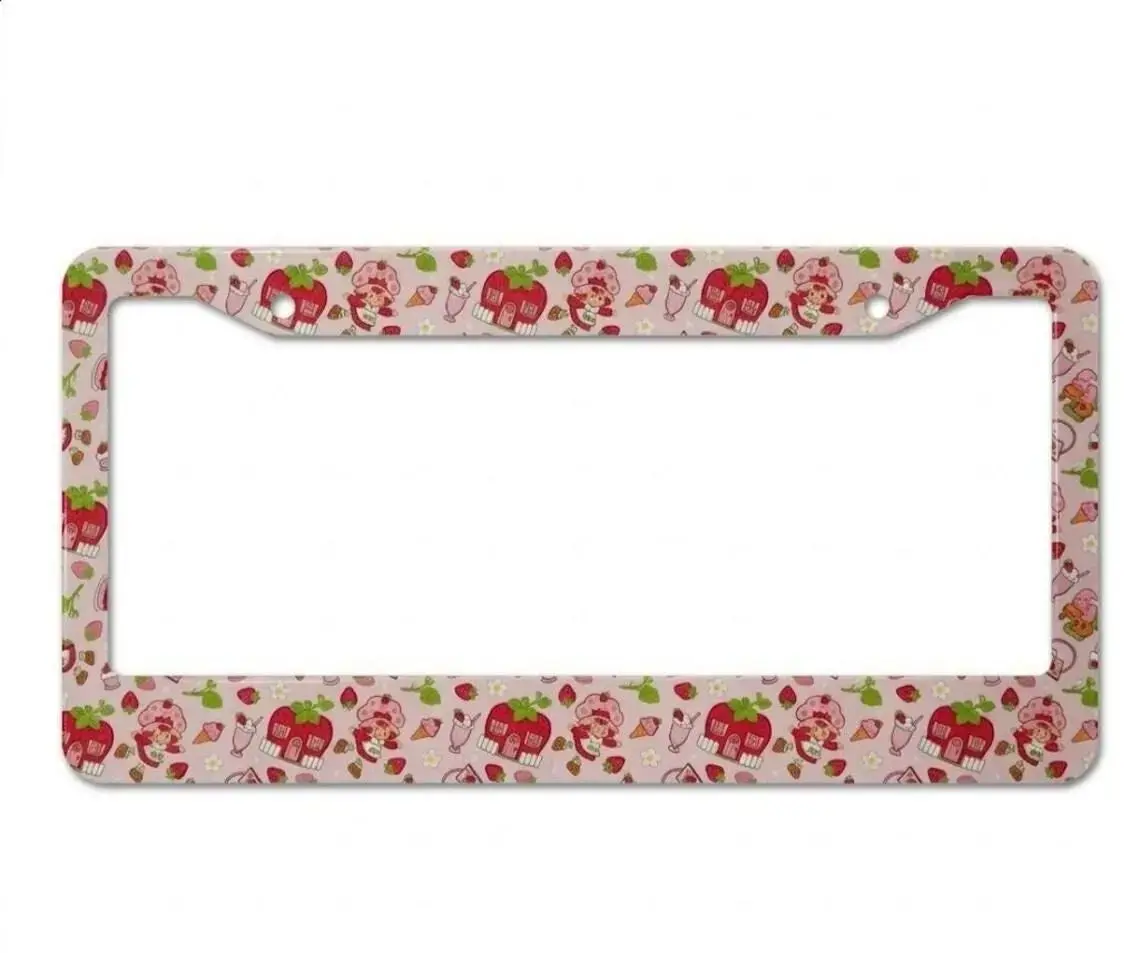 Strawberry License Plate Frame Pink – Cute Kawaii Car Tag Holder, Girly Car Accessories, Strawberry Car Decor Gift