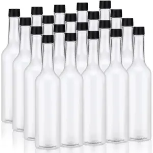 20 Pcs 15 oz Plastic Long Neck Bottle Empty Clear Liquor Wine Bottles with Screw on Caps Homemade Wine Coquito Vanilla Extract Limoncello Containers for Drinks Condiment DIY Craft Decoration