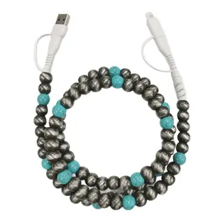 Ancient Copper Color Beaded Data Line, Four-In-One Creative Bead Charging Cable, Handmade Pearl Fast Charging Line, Portable Multi-Function, USB Type C Charging Line, Fast Charging Solution