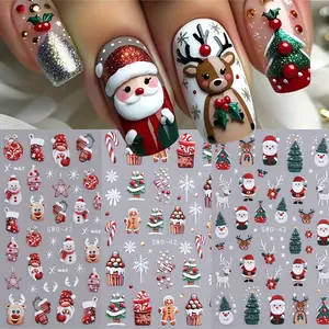 3pcs Christmas Nail Art Stickers - Nail Decoration - Festive Santa, Snowman & Reindeer Designs with Sparkling Snowflakes and Trees - Easy Apply Self-Adhesive Decals for Holiday Manicures