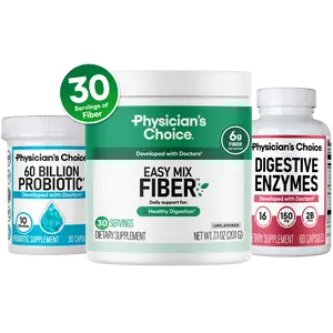 Physician's Choice Daily Gut Essentials Bundle: Digestive Enzymes + 60 Billion Probiotic + Easy Mix Fiber for Digestive & Regularity Support