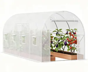 Premium 14.6x6.4x6.3 Ft Greenhouse for Outdoors, Large Walk-in Heavy Duty Galvanized Steel Frame, Mesh Door Screen Window Tunnel Hoop Garden Plant Winter Hot House for Backyard Plants Shed White