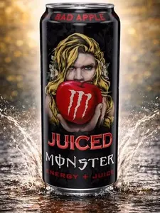 Monster Bad Apple Energy Juice – 12 fl oz Cans (4 Pack) – Apple Flavor – High Caffeine Energy Drink – Carbonated Juice Blend
