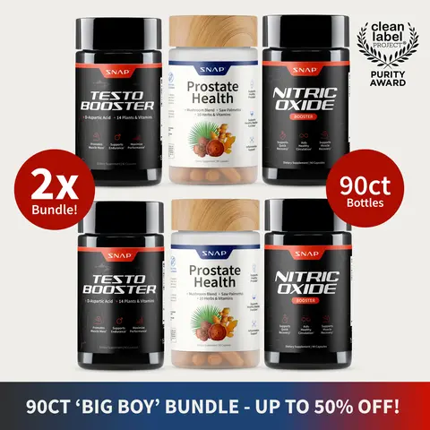2x "Big Boy Bundle" Ultimate Men's Health & Vitality - Testo Booster + Prostate Health + Nitric Oxide Booster - Supports Testosterone Production - D-Aspartic Acid & 14 Plants - Boost Blood Flow & Stamina - Muscle Mass & Performance Booster