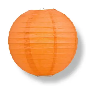 14 Inch Persimmon Orange Parallel Ribbing Round Paper Lantern