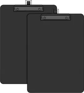 2 Pack Black Clipboard with Pen Holder, 8.5 X 11 Plastic Clip Boards with Black Low Profile Clip, Letter Size for Classroom, Teacher, Students, School, Office Supply Juvealoe