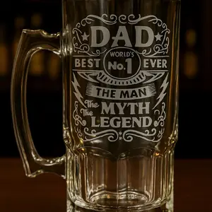 "Man,Myth,Legend" Etched Glass Mug Drinkware