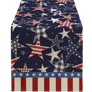 July 4 Memorial Day Table Runner, American Flag Linen Indoor Kitchen Dining Room Decor, Patriotic Independence Day Family Gathering Decoration, Dining Table Centerpiece