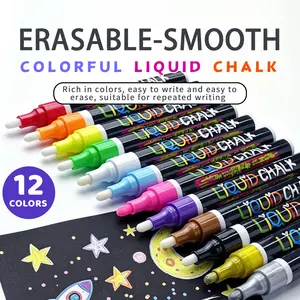12-Color Washable Liquid Chalk Pen, Reusable Marker for Blackboard, Whiteboard, LED Glass Windows, Car Window Advertising