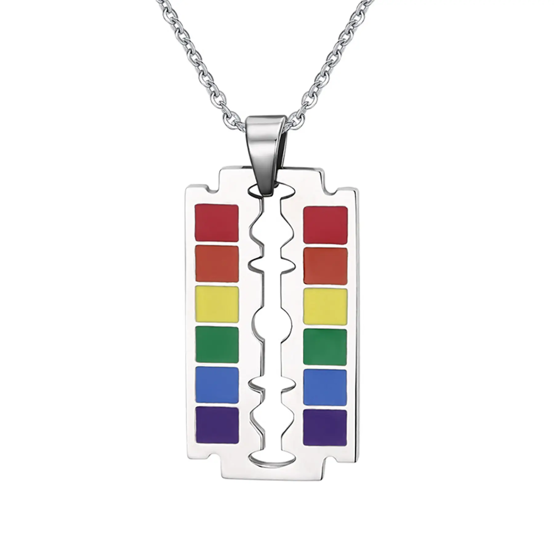OIDEA Rainbow Blade Pendant Necklace for Men, Stainless Steel LGBTQ Rainbow Pride Charm Chain, Festival Statement Necklaces, Gay Couple Valentine's Day Gift, Silver, Rainbow Pride Necklaces