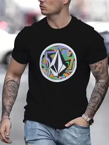 2026 New Volcom Boys Polyester Breathable Short Sleeve Graphic T-Shirt, Y2K Harajuku Style Casual Tee, Fitted, All Seasons