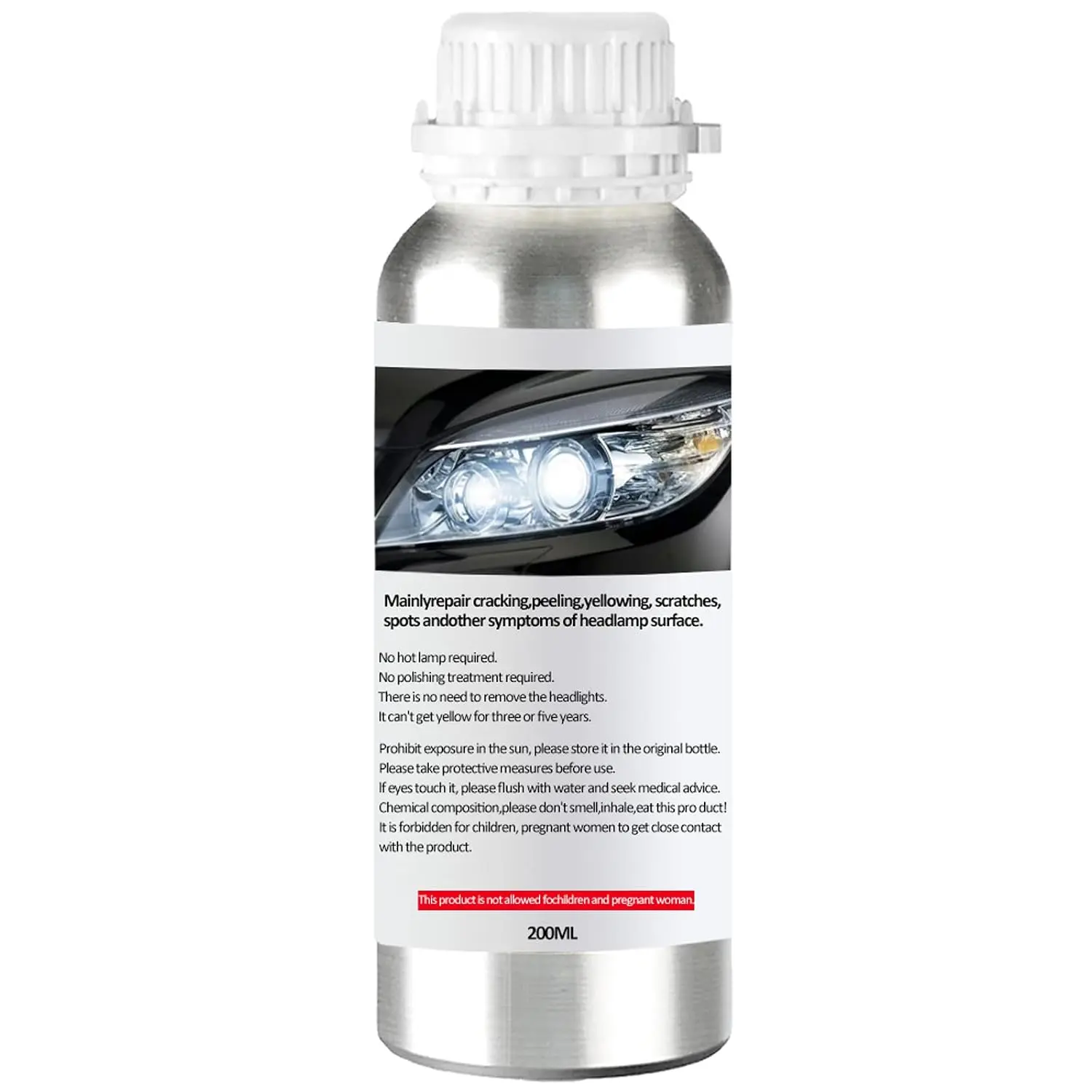 200ML Headlight Restoration Liquid, Car Headlight Repair Fluid, Headlight Repair Polish Kit Refill Bottle for Repair Headlight Yellowing, Haze, Oxidation, Scrashes