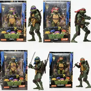 7 Inch TMNT 1990 Movie Action Figure, Teenage Mutant Ninja Turtles 4 Versions Sold Separately, Movable Joint PVC Collectible Statue With Weapon & Pizza Accessory, Boxed Desk Display Toy Gift For Retro Movie Fans