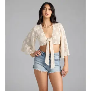 Want To Want Me Floral Crochet Tie Front Top