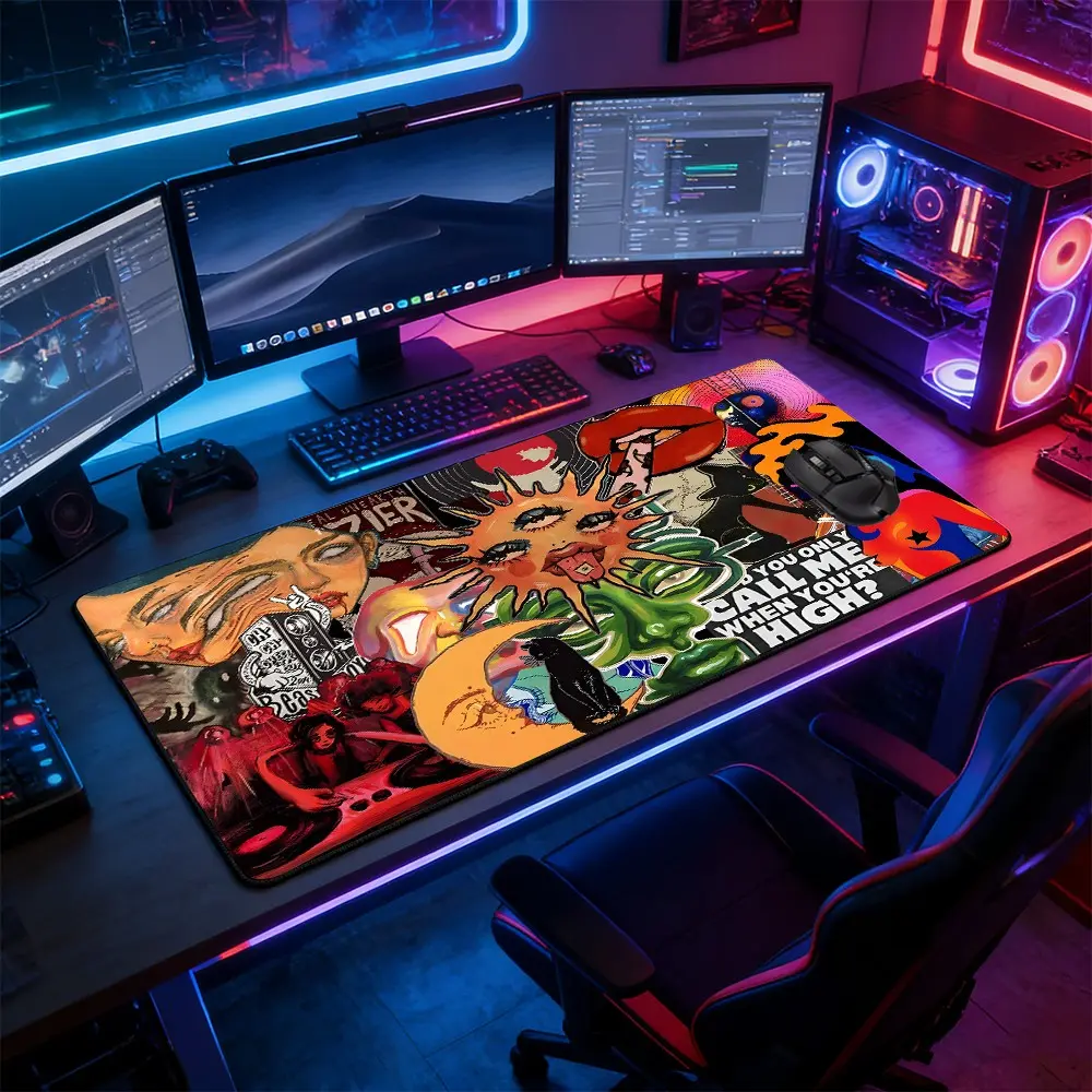Vintage Hippie Gaming Mouse Pad, Non Slip Mousepad, Collage Art Extended Computer Keyboard Mouse Mat, Non-Slip Rubber Base Stitched Lock Edges Washable Desk Pad, Multi-Size for Home Office Gaming, Perfect Gift for Retro Art & Hippie Culture Fans
