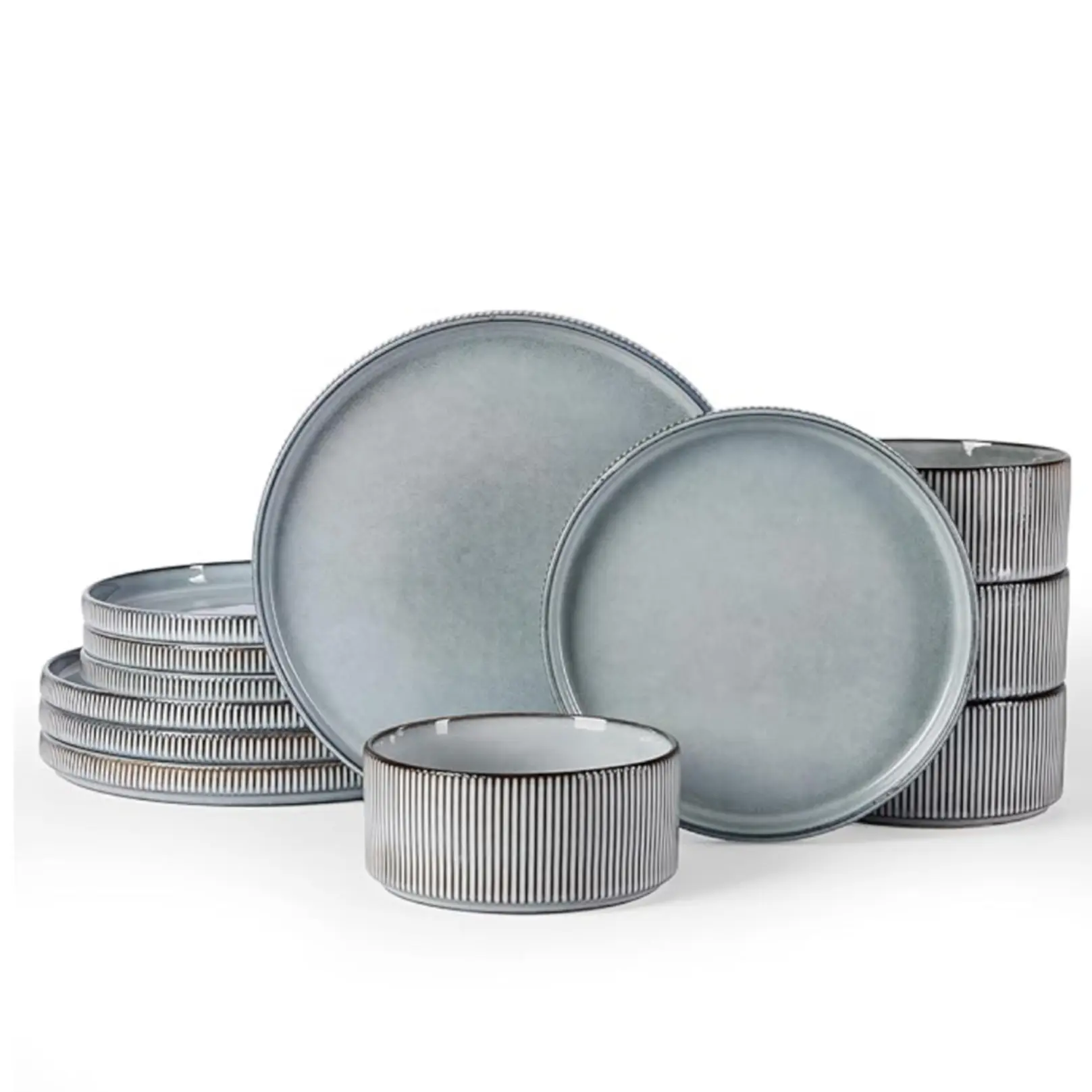Famiware Star 12 Piece Dinnerware Sets, Plates and Bowls Set For 4, Double Reactive Glaze Dishwasher Safe and Microwave Safe