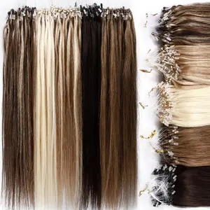 MY-LADY 50strands/pack Micro Loop Hair Extensions 100% Remy Human Hair Micro Ring Extensions Silky Soft Straight Hair for Women
