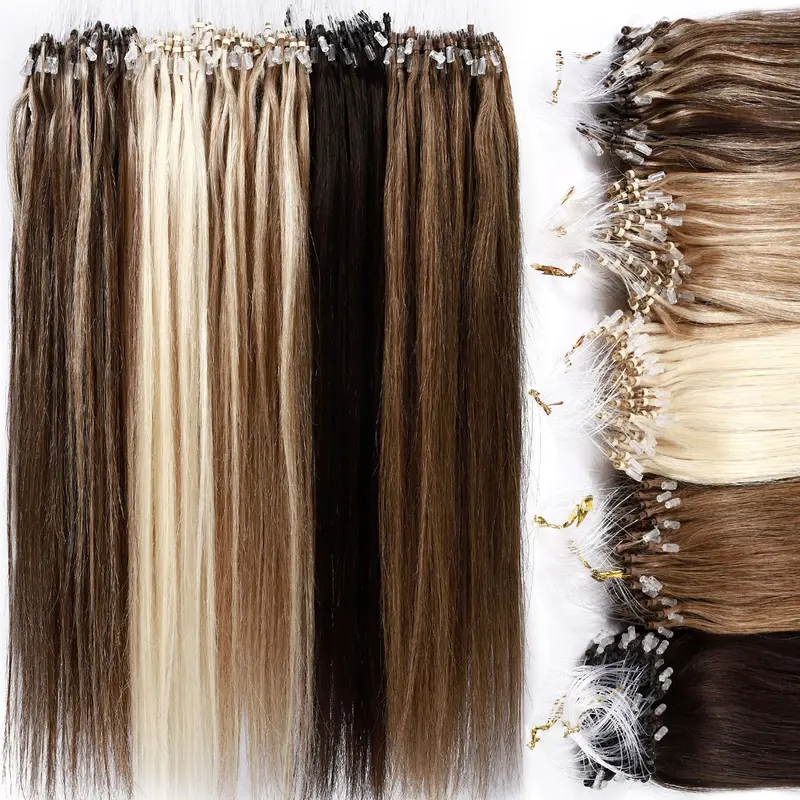 MY-LADY 100% Remy Microloop Human Hair Extensions - 50-Strands/Pack Individual Extensions, Copper Ring, Soft & Silky Straight, 16/18/20/22/24in Classic 1B#/1G, Natural Blending Women's Sohochic Fashion Accessory