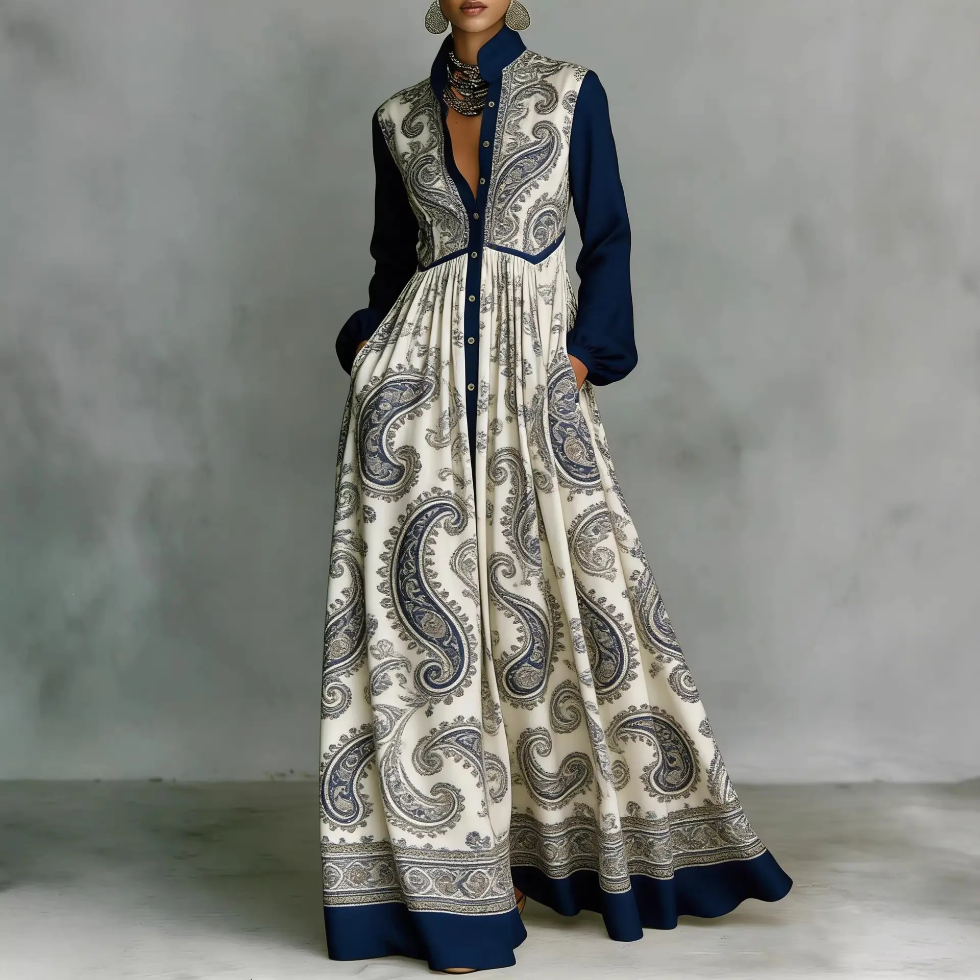 2026 New Dress with 3D Pattern Digital Print Casual Long Sleeve Long Dress above need