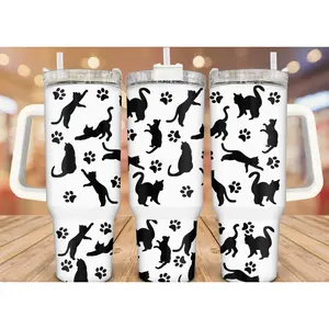 Cat Lover Gift – 40oz Stainless Steel Tumbler with Cat Silhouette