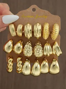 Women's Geometric Earrings Set, Zinc Alloy Material, Plain Design, All-Season Wear, Statement Earrings, Versatile Earrings, Geometric Pattern, Ideal Gift for Daily Use & Dates