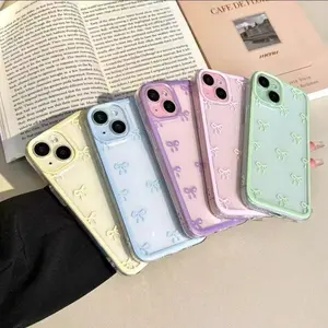 Phone case: Full-Cover Bow Design Phone Case Compatible with iPhone 16/16 Pro Max/13/14/15/15 Pro/15 Pro Max/16 Pro/XS Max/XR/12 /13  - Creative Light Luxury Soft Shell Protective Case with Purple, , , Green, and Yellow Bows