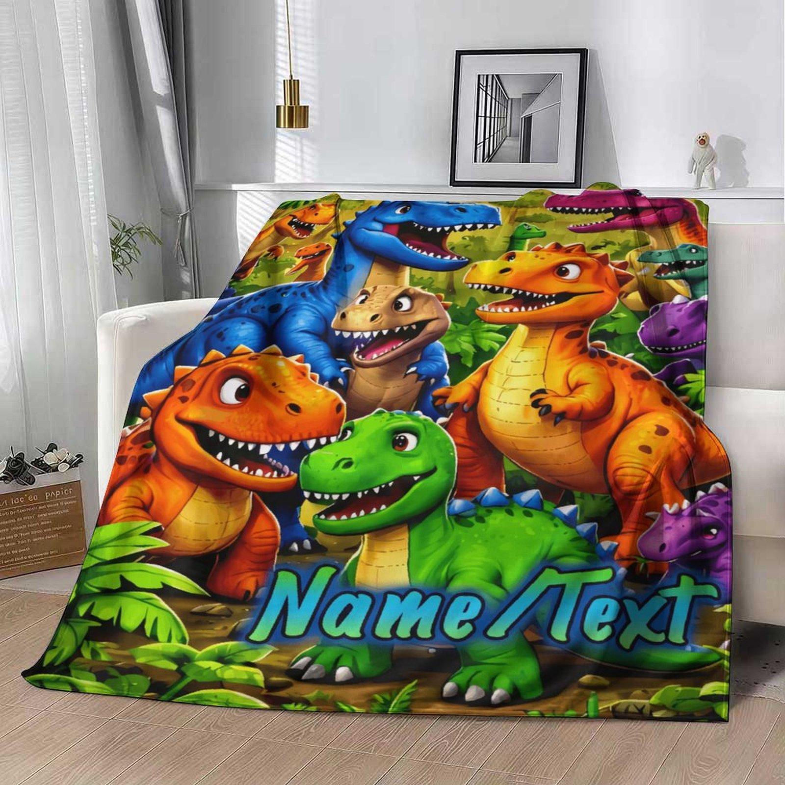 Custom Name Cartoon Dinosaur Family Blanket,Personalized Name Gift ,Suit for The Sofa, Bed, Travel, Camping, Living Room, Office, Chair，Gifts for Family or Child  ,Friend , Send your custom text via shop chat to personalize