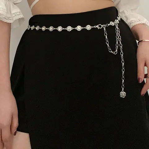 Women's 1 Piece Minimalist Casual Chain Belt, Trendy Belt Fashionable Boho Style Flower Design Chain Belt For Women Stylish Belts For Cloth Decorative Fashion Belts