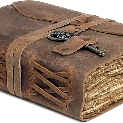 Vintage Leather Journal - Handmade Buffalo Leather Bound Diary with Deckle Edge Pages (5x7 Inch) 200 Pages