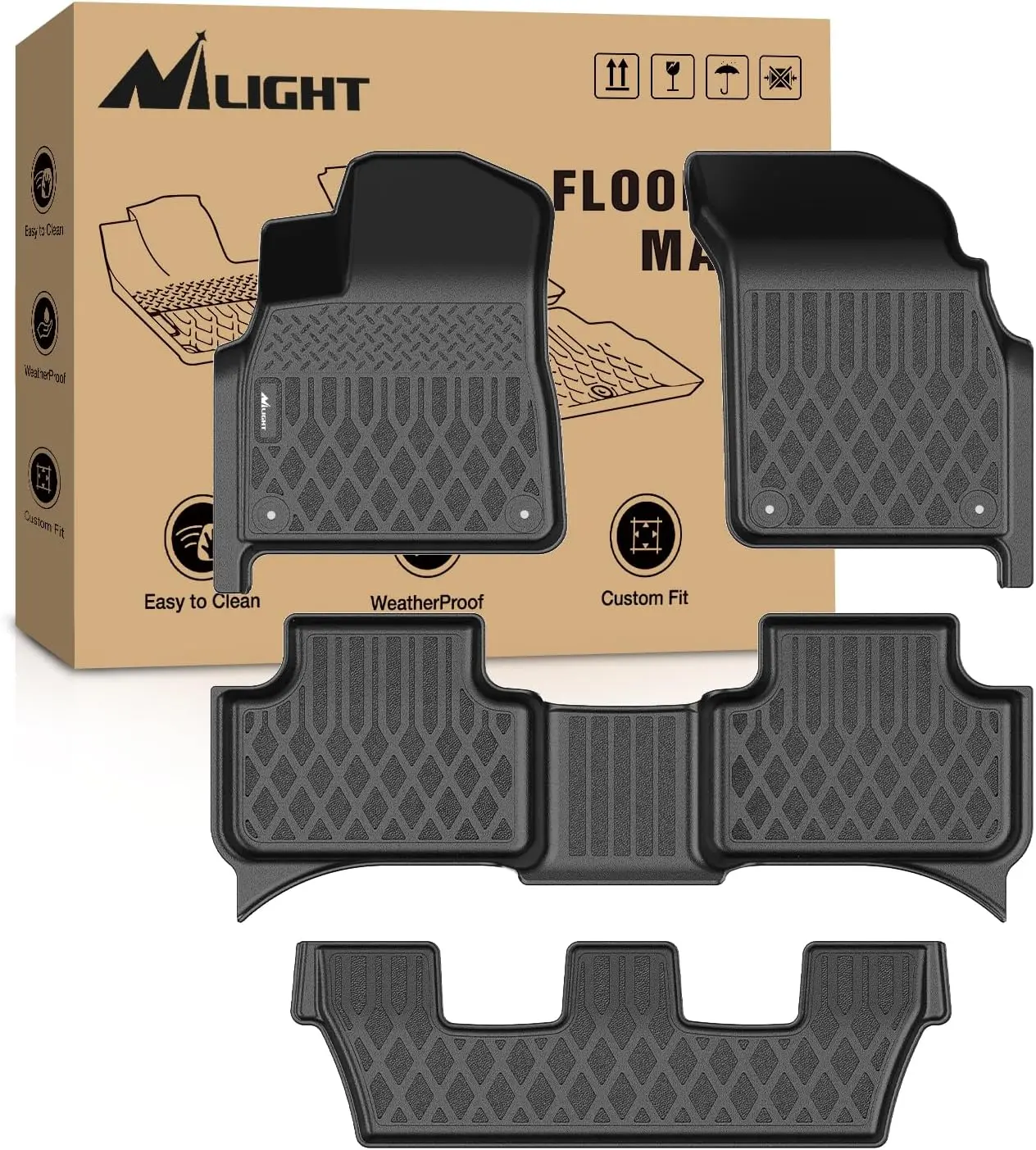 Nilight TPE Floor Mats - Custom Fit for Audi Q7 SQ7 (2017-2025), Audi Q8 (2019-2025) - All Weather Heavy Duty Waterproof Car Mats, Car Interior Accessory, Car Accessory