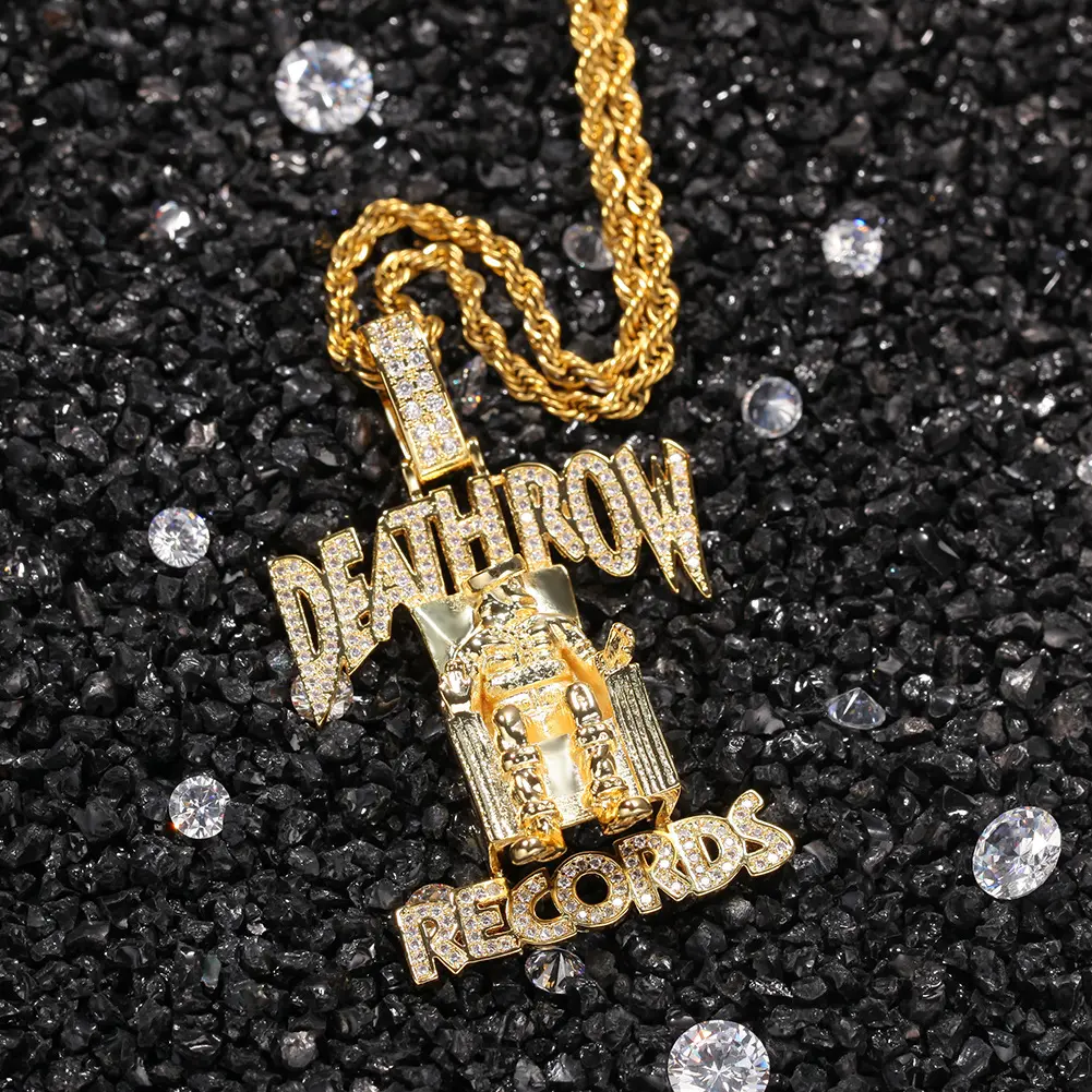 Iced Out Pendant Necklace for Men, Hip Hop Copper Charm with 24" 316L Stainless Steel Rope Chain, AAAAA+ Zircon Bling Jewelry Gift