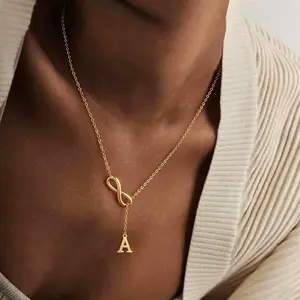 Gold Initial Necklaces for Women Trendy Dainty Long  Gold Plated Infinity Lariat Letter Necklace Non Tarnish Friendship Personalized Name Drop Pendant Y Necklace Stack Jewelry Gift
