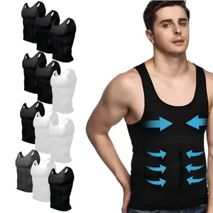 Odoland Mens 3 Pack Body Shaper Base Layer Tummy Vest Thermal  sports Shirt Tank Top Shapewear