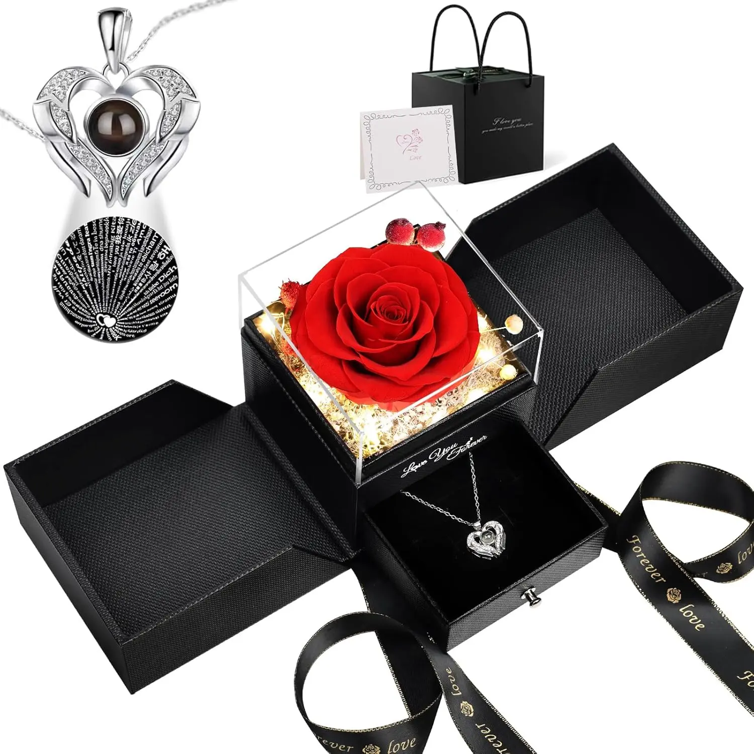 Gifts for Women Preserved Rose with Necklace Fresh  for Delivery Prime Forever Eternal Roses Anniversary Birthday Gifts for Women Mom Her Wife Girlfriend Grandma Daughter