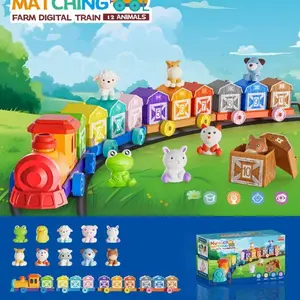 Farm Animal Train Model Set, Baby Toddler Color Count Match Puppets, Rainbow House Early Education Learning Materials Montessori Sorting Toy, Suitable for 3+ Kids, Number Counting Blocks, Preschool Learning Tool