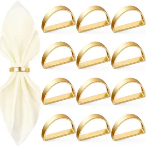 12 Pcs Matte Gold Napkin Rings Set Stainless Steel Semicircle Modern Napkin Ring Holder Serviette Buckles for Dinner Table Decor Wedding Banquet Party Easter