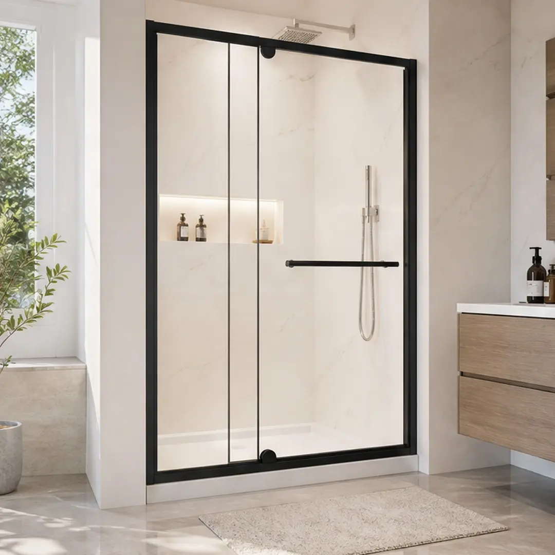 48 x 72 Inch Pivot Shower Door, 1/4" Clear Tempered Glass, Black Aluminum Frame, Stainless Steel Handle, Reversible Left or Right Opening, Magnetic Seal, Waterproof, Easy Clean, Modern Bathroom Enclosure, Black Color Options, Color: Black
