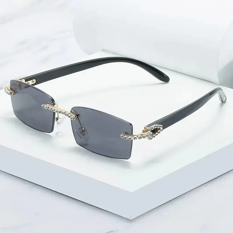 Retro Slim Look Small Rect Chic Rimless Sunglasses for Male-Female, UV400 Protection Comfortable Premium Frameless Eyewear, Trendy Shades for Summer, Travel, Rectangle, Uv-Protection Lens