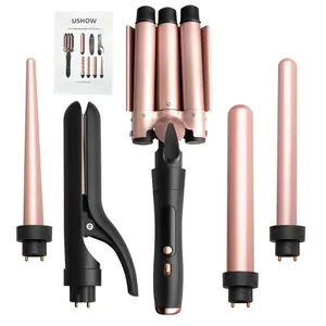 5-in-1 Curling Wand Set with 3 Barrel Hair Crimper – Fast heating, works on all hair types. Swap barrels to create beach waves, tight curls, or crimped texture. No salon needed – just one tool, endless styles.